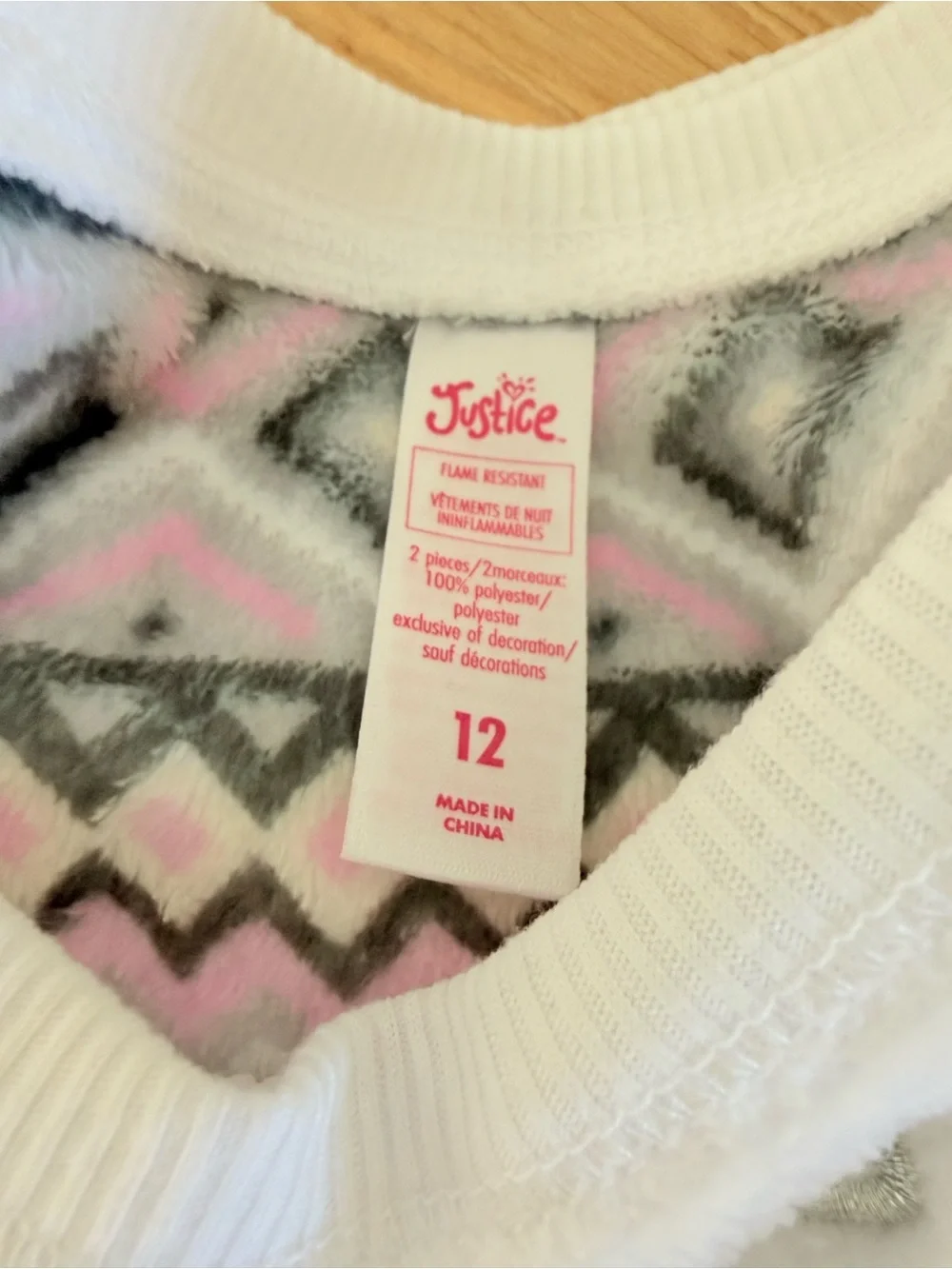 Justice White & Pink Polar Bear Fleece Pajama Set- Girls 12